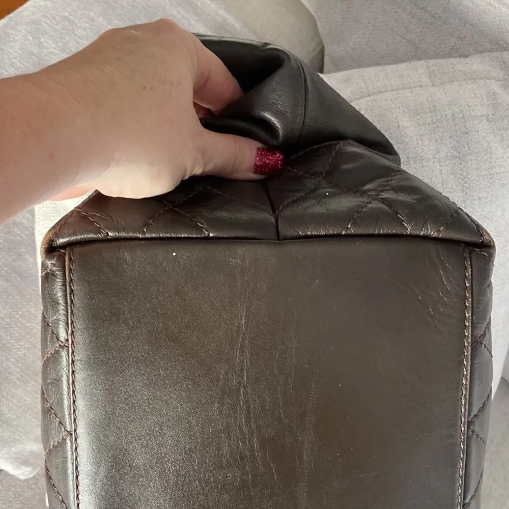 Chanel Lamb skin should’ve back zipper closure silver details chocolate color